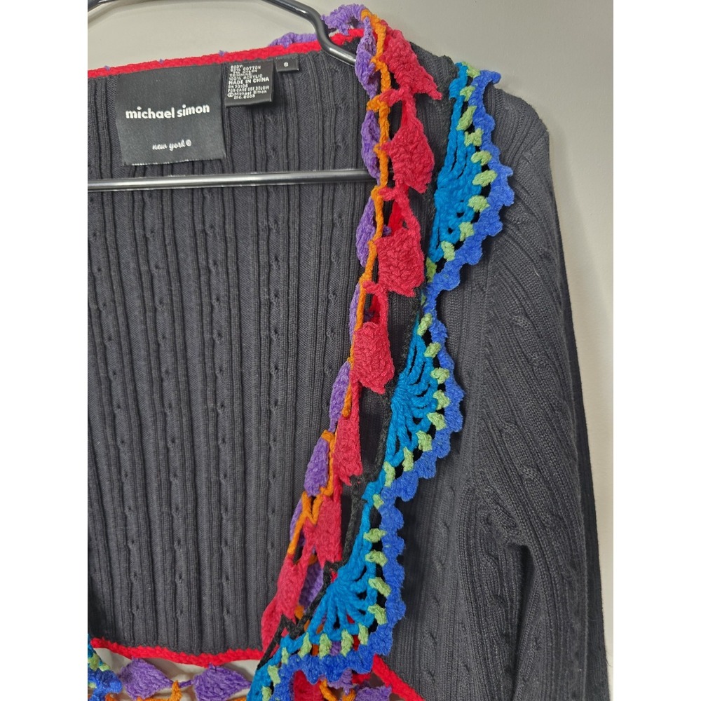 Vintage Michael Simon Rainbow Crochet Open Cardigan Y2K Rare - Picture 4 of 8